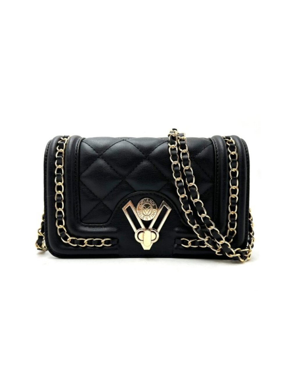 Valentino Orlandi V-3004 Black Quilted V-Lock Chain Crossbody Bag NWT